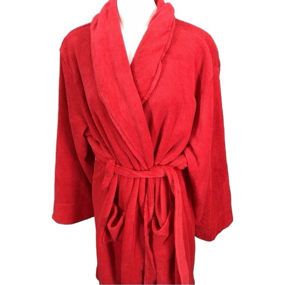 IZOD Red Super Soft Long Belted Robe OS EUC